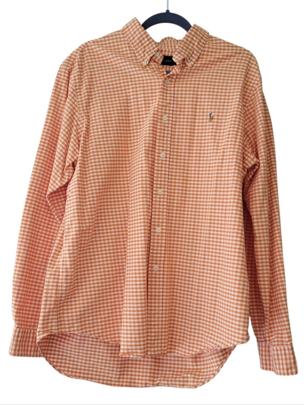 Ralph Lauren Mens 100% Cotton Orange & White Gingham Button Down Shirt Size XL